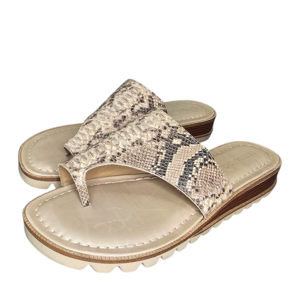 Bernardo Womens 10 Leather Snakeskin Print Thong Sandals Neutral Flat Slides